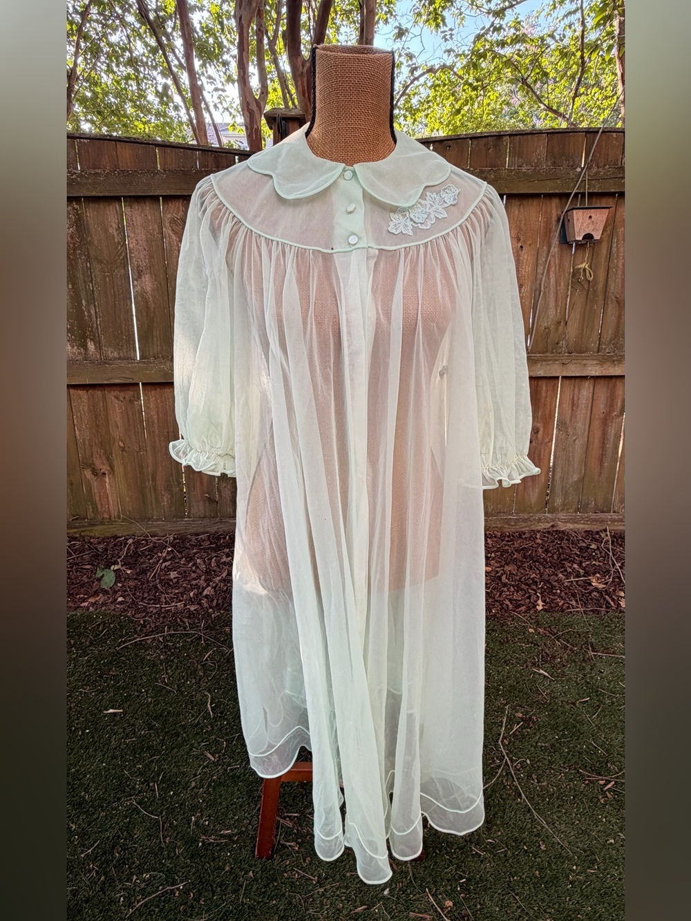 Vintage Shadowline Mint Green Sheer Peignoir Robe 1970s